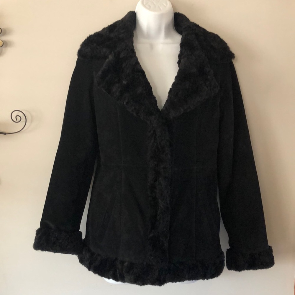 Like New Xhilaration Genuine Leather Shell Jacket Black Size S Peacoat Warm Coat